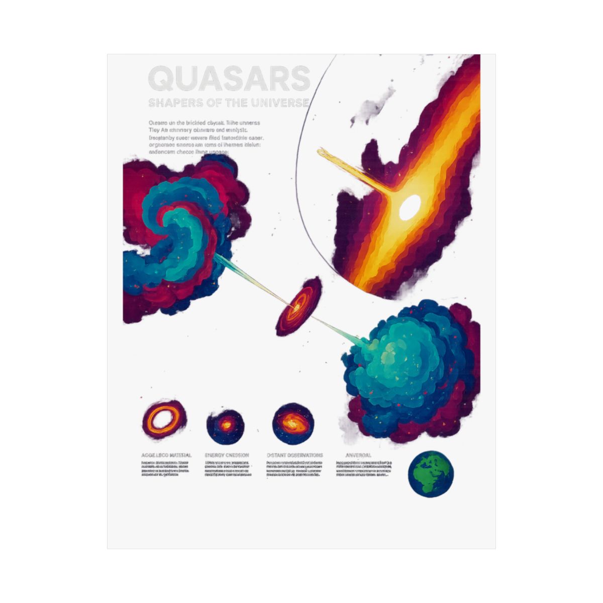 Kurzgesagt Quasars Infographic Poster | Vibrant Cosmos Wall Art